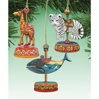 Carousel Wooden Ornaments: Tiger, Whale, Giraffe - Christmas Decor - 81000892S3