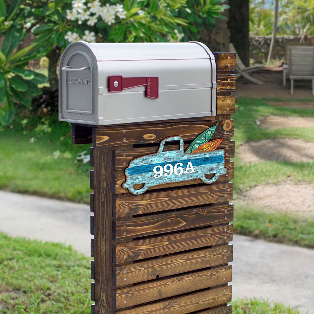 Surfer Truck Surfboards Personalized House Number Sign by G. Debrekht - Coastal Sea-Life Decor - Handcrafted Wooden Handcrafted Wooden Handcrafted Wooden Address Sign - MA8698554