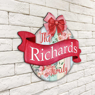 Custom front door sign Name floral porch wreath Main entrance custom Welcome sign - Wooden front porch decor - 933101HC