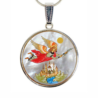 Watching Over Flying Angel Silver Plated Mother of Pearl Necklace - 43034