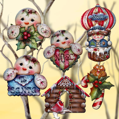 Giggles and Gifts Clip-On Eco Wood Decorative Ornaments Set of 6 by Jamie Mills-Price - Christmas Decor - 8090048C-MP-S6