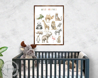 Wild Animals Kids Room Decor - Montessori Wooden Poster - Homeschool I Educational Poster - Classroom Decor - Playroom Art - 310219