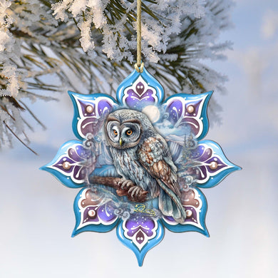 Arctic Owl Snowflake Wooden Ornaments by G. Debrekht - Nature Wildlife Decor - 8688435