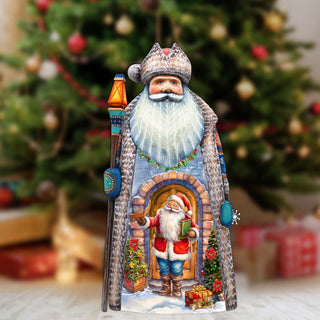 Santa's Silent Delivery Santa Hand-Painted WOODCARVED Masterpiece by G. DeBrekht - Christmas Santa Snowman Decor - 210237SE