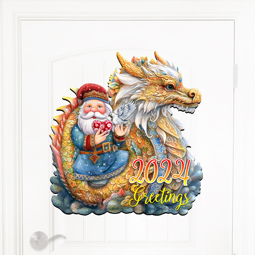 2024 Dated Santa with Dragon Holiday Door Decor by G. Debrekht - Christmas Santa Snowman Decor - 8611088H
