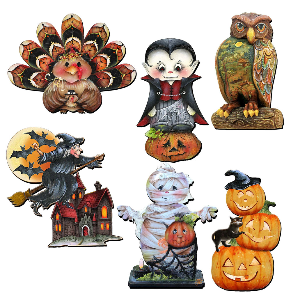Happy Halloween Clip-On Eco Wood Decorative Ornaments Set of 6 by Jamie Mills-Price and G. Debrekht - Halloween Decor - 8090135C-S6