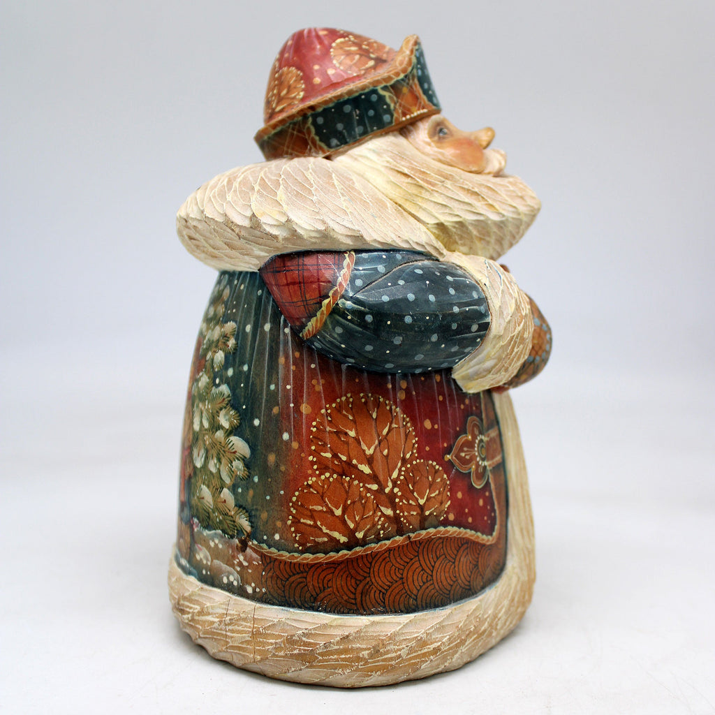 One-of-a-Kind Winter Friend Santa WOODCARVED Figurine 6.5x4.5x4