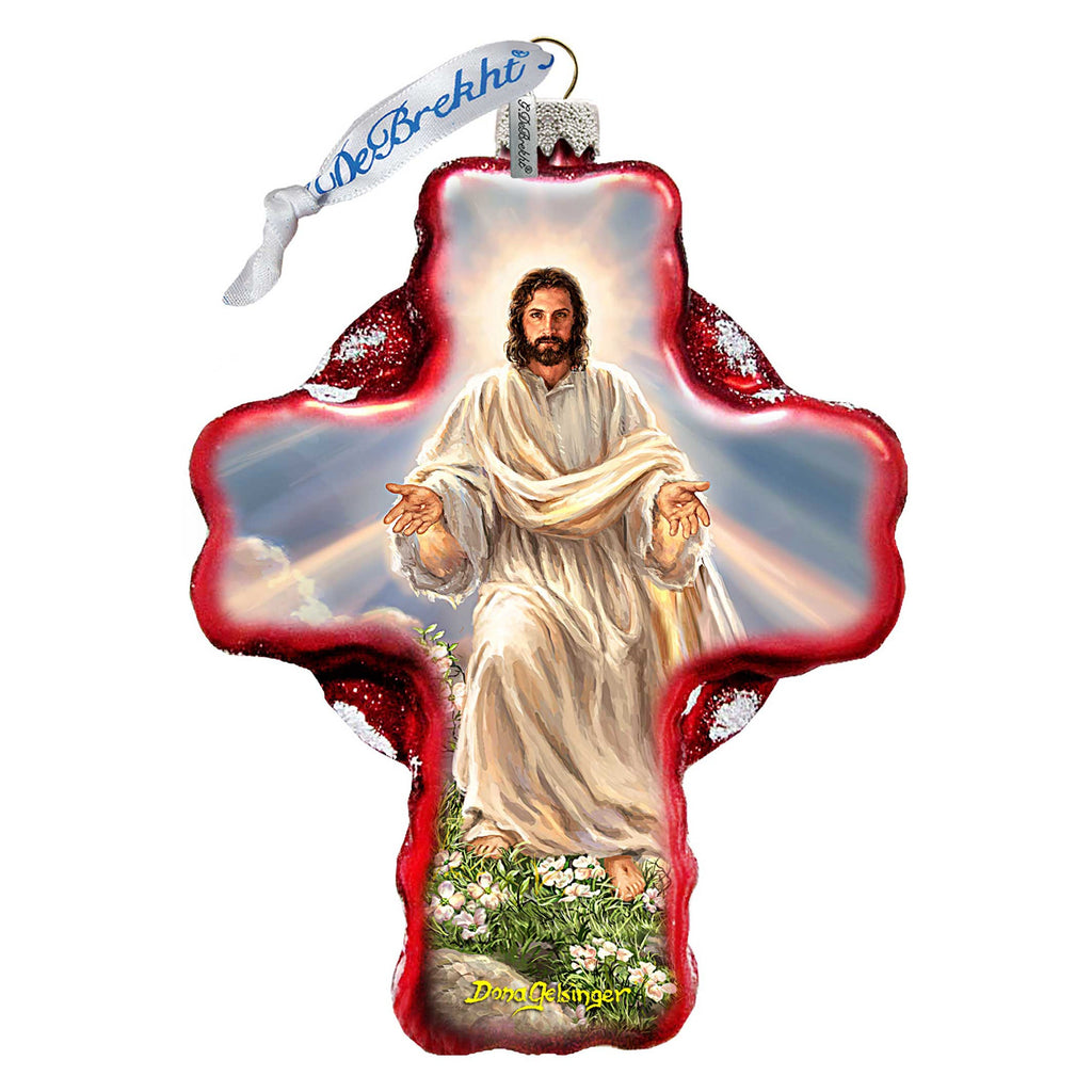 Jesus Resurrections Icon Cross Glass Ornament by D. Gelsinger - Nativity Holiday Decor - 758-021-DG