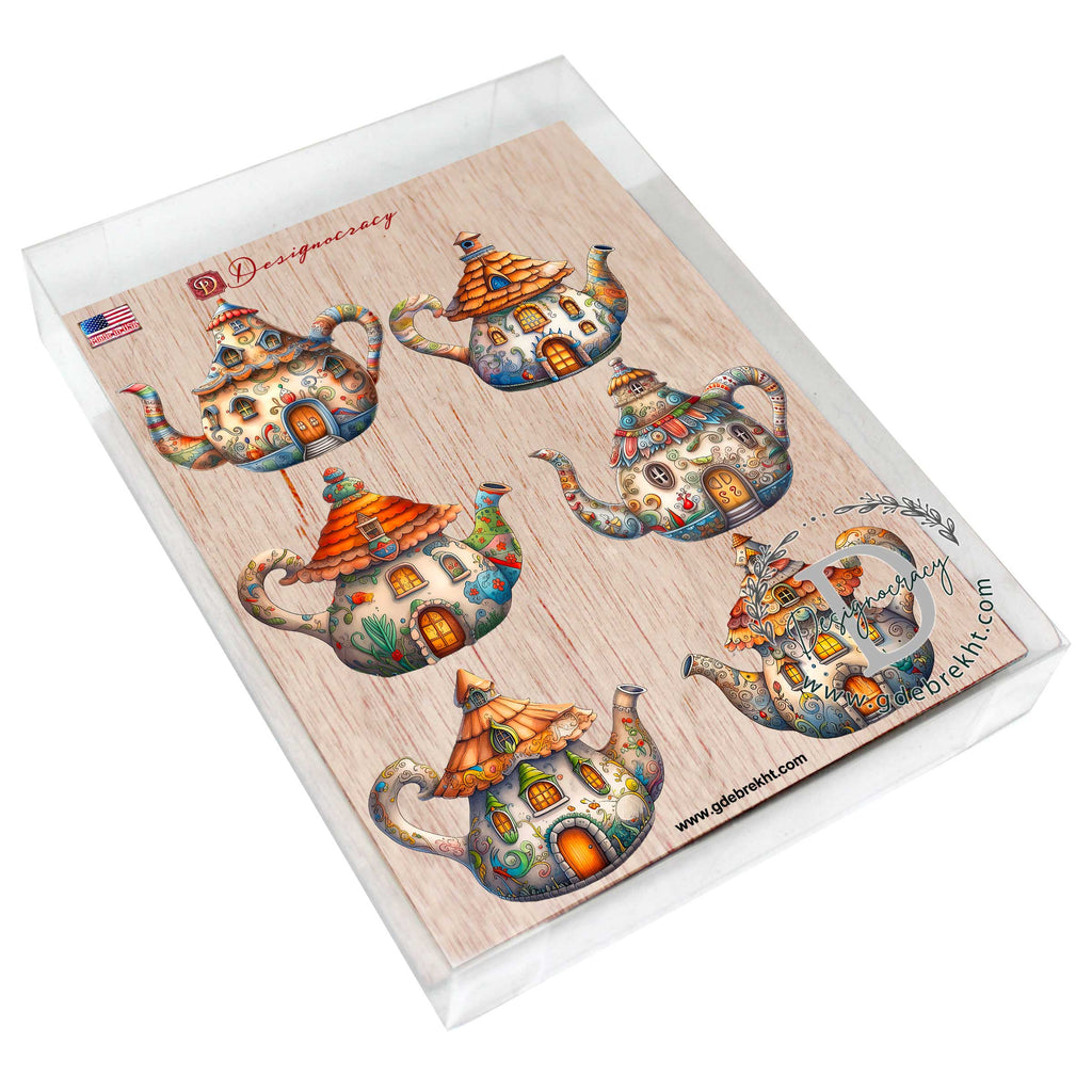 Teapots Decorative Eco Wood Magnets Set of 6 by G. Debrekht - Love Family Decor - 8090072G-S6