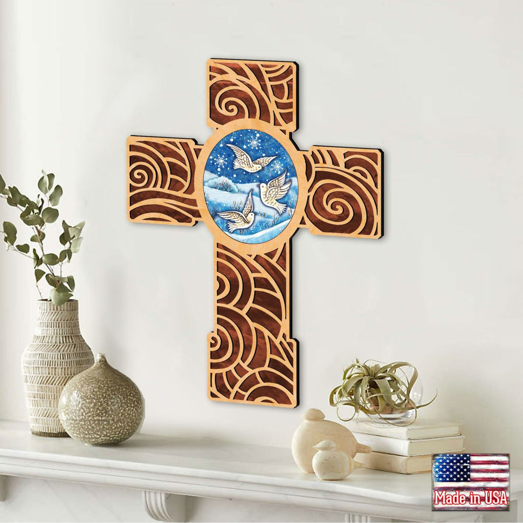 Wooden Cross of Peace Dove Modern Wooden Cross by Museum Icons - Easter Spring Decor - 88292