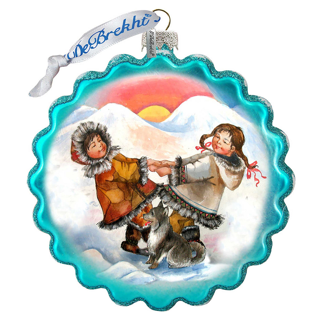 Alaska Kids Wreath Glass Ornament by G. DeBrekht - Wildlife Holiday Decor - 759-037