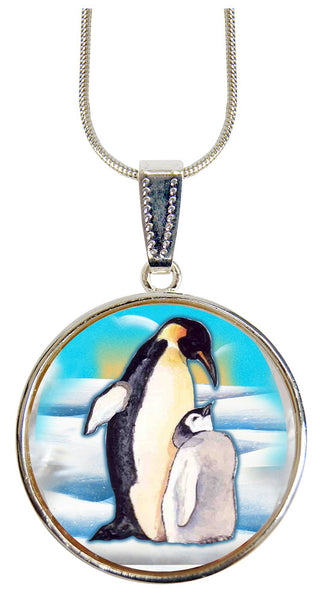 Love Coup[e Penguins Silver Plated Mother of Pearl Jewelry Pendant Necklace - 44033-2