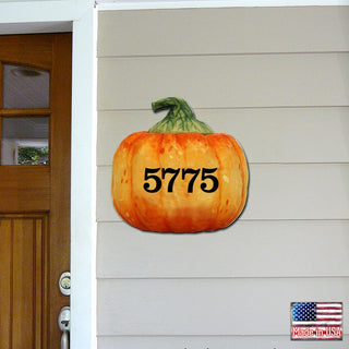 Pumpkin Wooden Custom House Number Sign by G. DeBrekht - Thanksgiving Halloween Decor - Handcrafted Wooden Handcrafted Wooden Handcrafted Wooden Address Sign - MA8158414