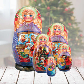 Night Before Christmas Matreshka Nesting Hand-Painted Doll Set of 5 by G. DeBrekht - Christmas Decor - 130271