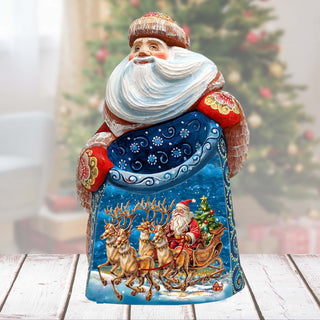 Santa's Sleigh Santa Hand-Painted WOODCARVED Masterpiece Figurine by G. DeBrekht - Christmas Decor - 8203020 *** PRE-ORDER - Handmade Just for You! ***
