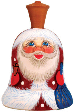 Santa Bell Wood Carved Ornament 3
