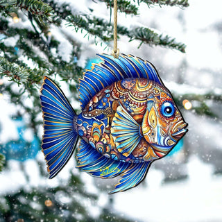 Coastal Decorations - Sapphire Sea Fish Wooden Ornaments by G. Debrekht Coastal Holiday Decor - 8688307