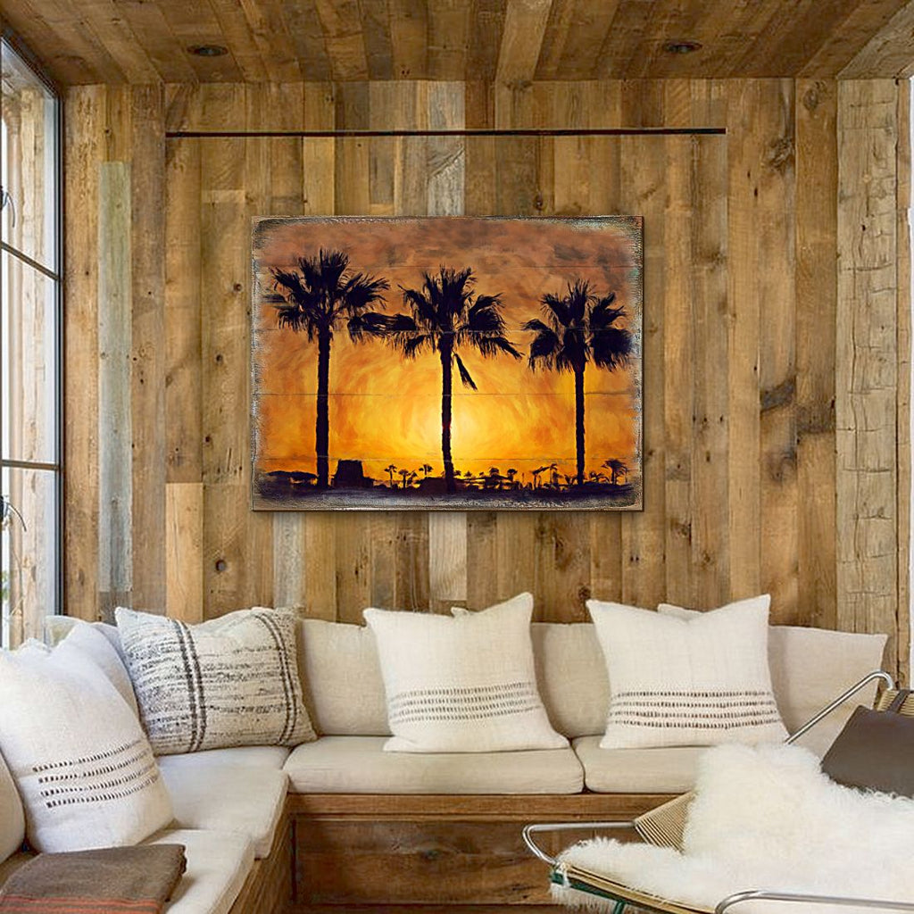 Spates Palm Trees in Sunset Wooden Wall Art by Nature Wonders - Nature Wildlife Decor - 95275B