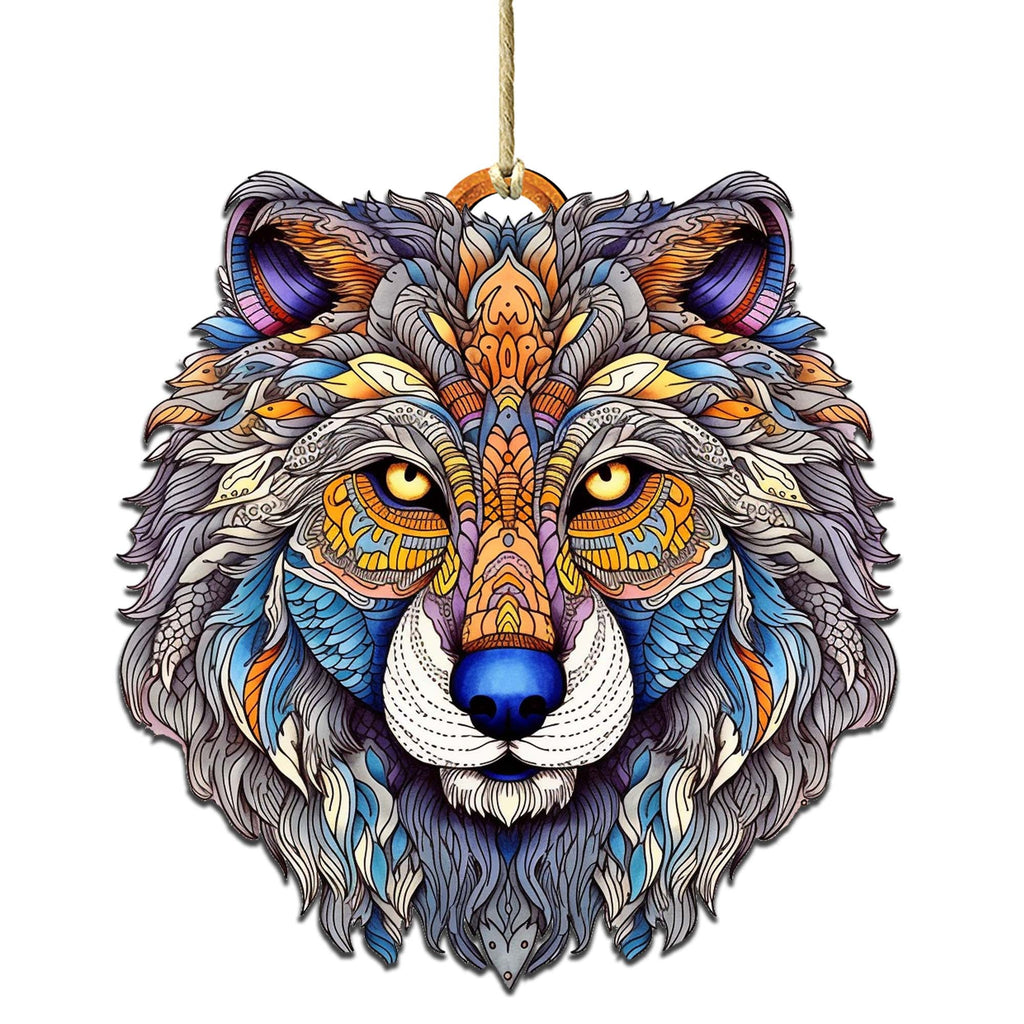 Ornamental Wolf Face Wooden Ornaments by G.Debrekht - Wildlife Holiday Decor - 8710125-2