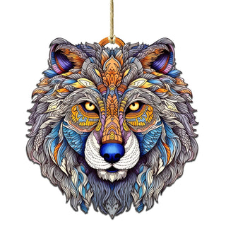 Ornamental Wolf Face Wooden Ornaments by G.Debrekht - Wildlife Holiday Decor - 8710125-2