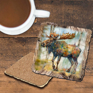 Moose Wooden Cork Coasters Gift Set of 4 by Nature Wonders Nature Wildlife Décor - 95390C-S4