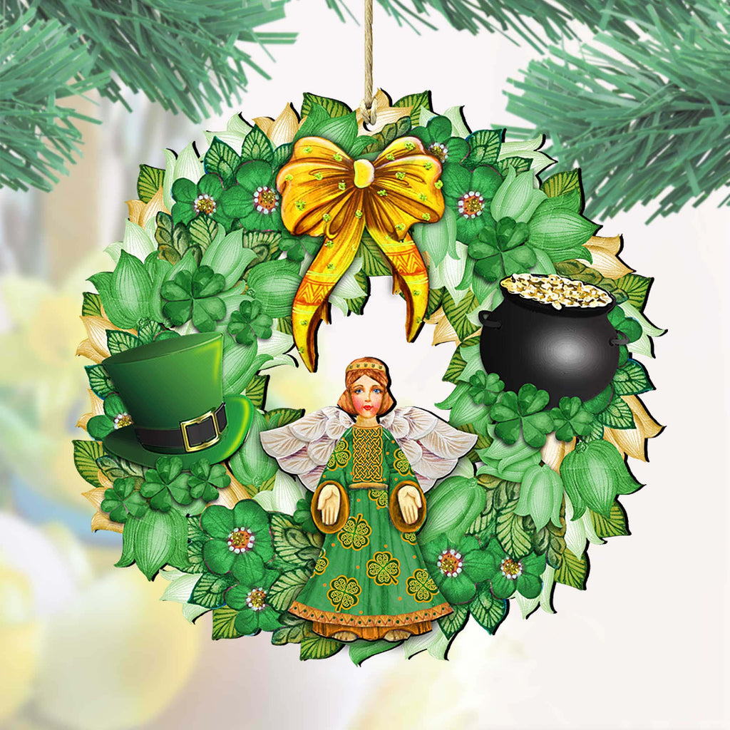 St Patrick's Day Wreath Wooden Ornaments by G. DeBrekht - Celtic Decor - 8185318