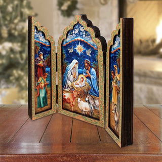 Christmas Story Wooden Tabletop Triptych - Nativity Holiday Decor - Limited Edition Centerpiece Figurine by G. Debrekht 89313-S3