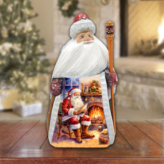 Santa at Fireplace Santa Hand-Painted WOODCARVED Figurine by G. DeBrekht - Nativity Holiday Decor - 8209019