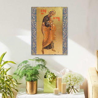 Saint Peter Wooden Gold Plated Religious Christian Sacred Icon - Inspirational Icon Decor - 85042