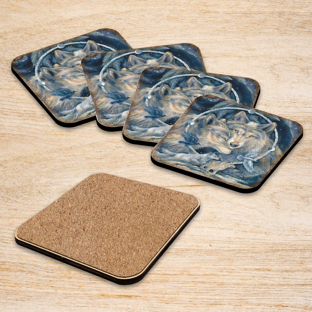 In Spirit I am Free Wooden Cork Coasters Gift Set of 4 by J. Bergsma - Wildlife Decor - 8199471C-S4