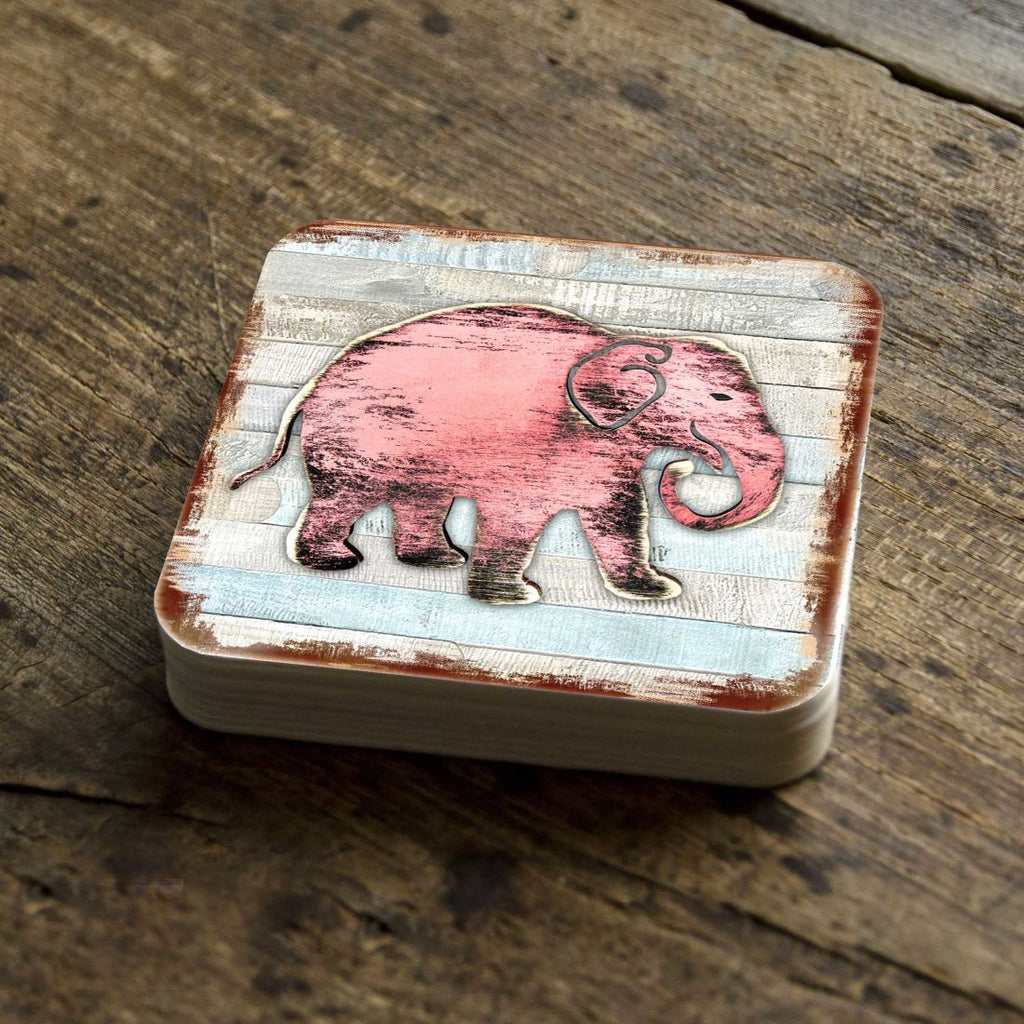 Elephant Wooden Cork Coasters Gift Set of 4 by Nature Wonders - Nature Wildlife Decor - 8198229-9C-S4