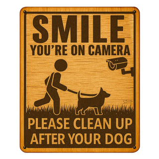 Smile You’re on Camera Wooden Sign – Clean Up After Your Dog – Handcrafted Outdoor Yard Sign by Designocracy – Rustic Pet Warning Sign - 961066
