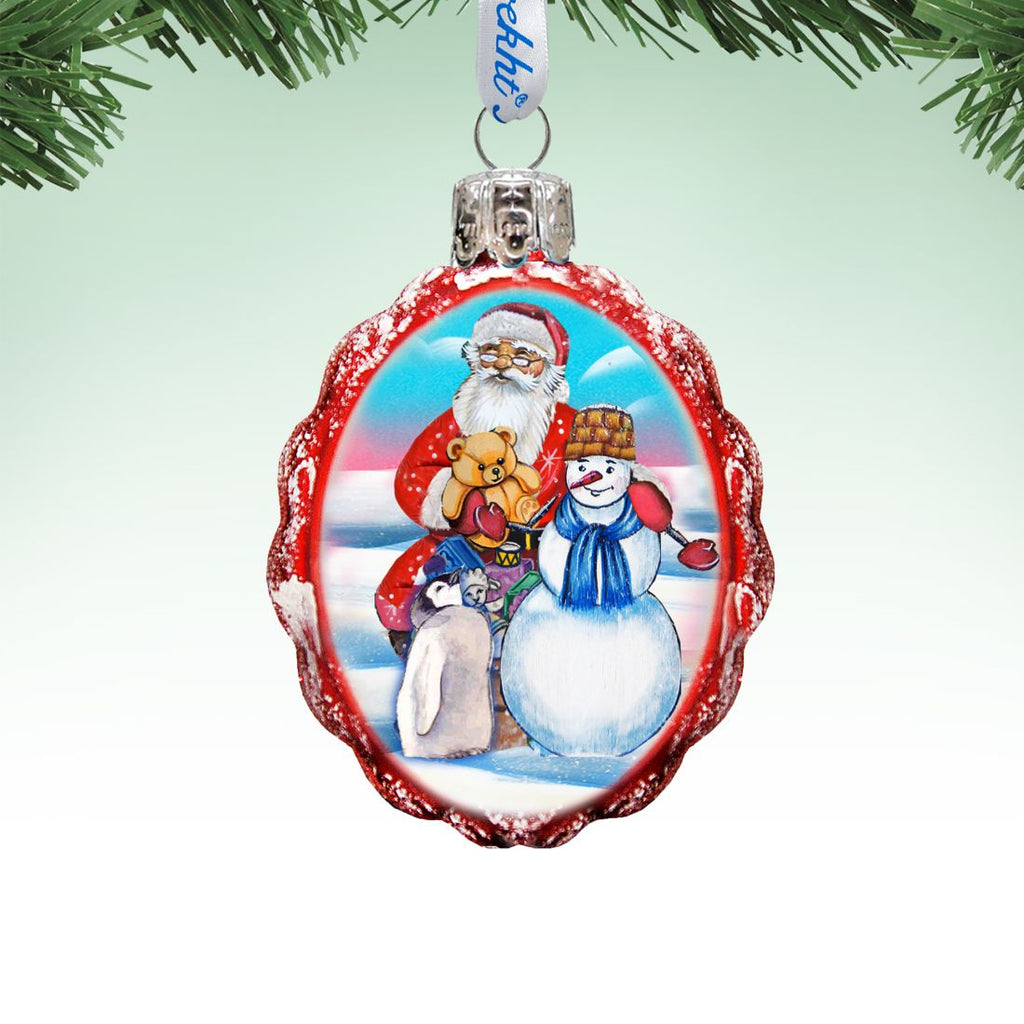 Gift Giving with Snowman Santa Mercury Glass Ornament by G. DeBrekht - Christmas Santa Snowman Decor - 773013-2