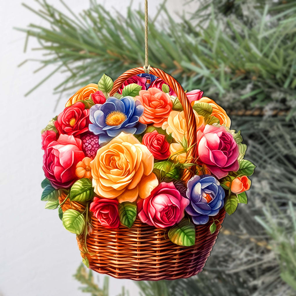 Flowers in the Basket Wooden Ornaments by G. Debrekht - Love Family Decor - 8688316