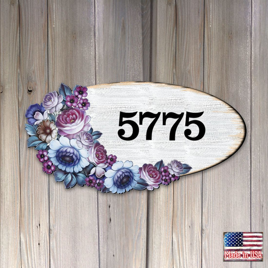 Floral Boquete Wooden Personalized House Number Sign by G. Debrekht - Love Family Kids Decor - Handcrafted Wooden Handcrafted Wooden Address Sign - MA8185311