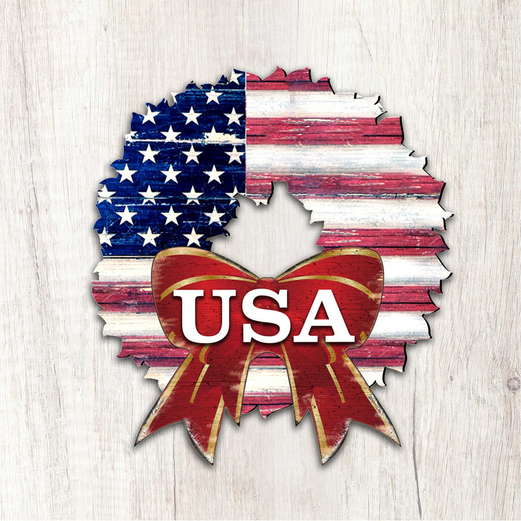 USA American Flag Wreath Holiday Door Decor by G. DeBrekht - American Christmas Decor - 8185302H-USA