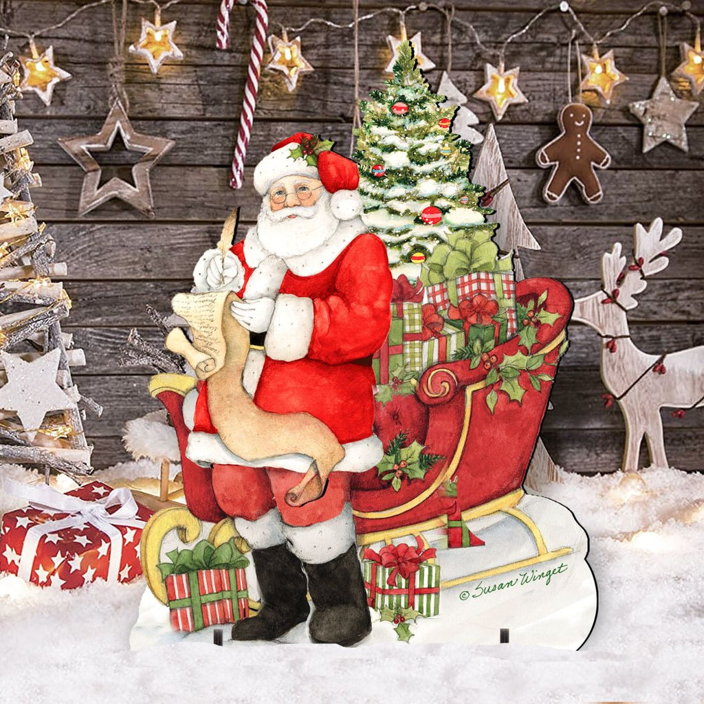 Christmas Wish List Outdoor Yard Sign by Susan Winget - Christmas Santa Snowman Decor - 8471101F-SW