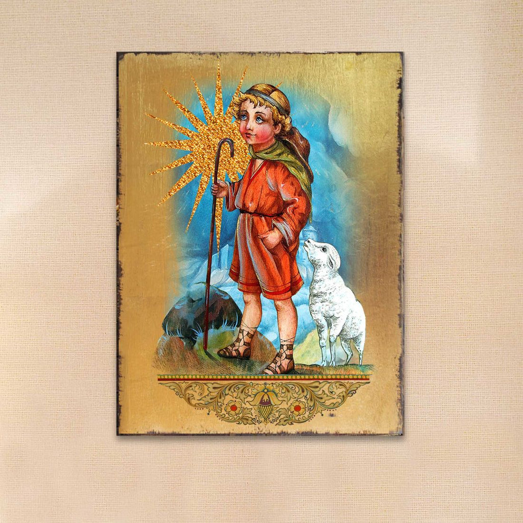 Shepherd Wooden Gold Plated Religious Christian Sacred Icon - Inspirational Icon Decor - 85045