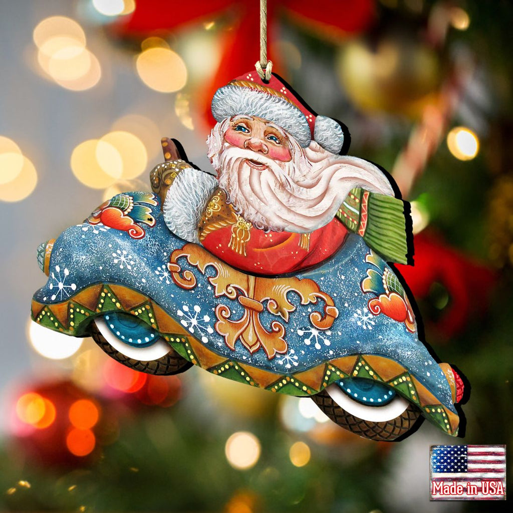 Car Ride Santa Christmas Wooden Ornaments by G. DeBrekht - Christmas Santa Snowman Decor - 8112045