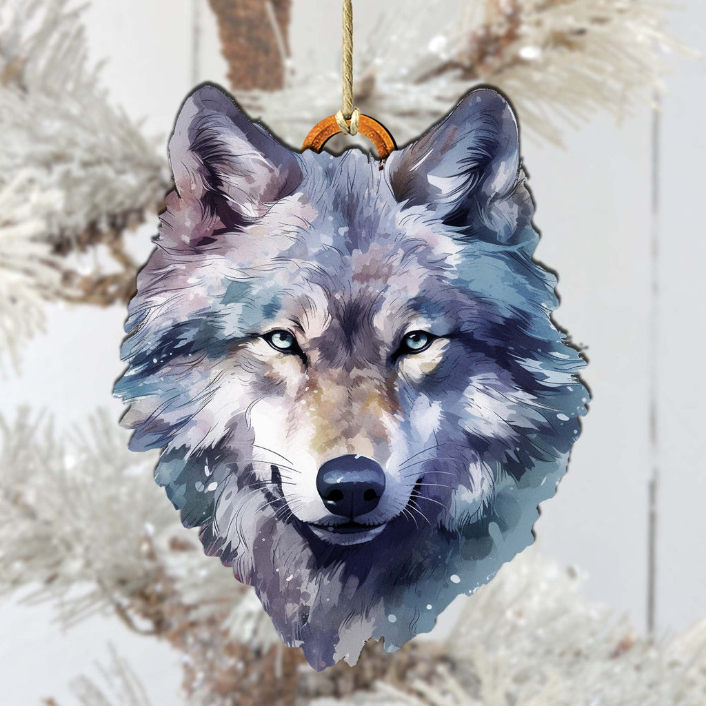 Alaskan Wolf Face Wooden Ornaments by G.Debrekht - Wildlife Holiday Decor - 8710125-1