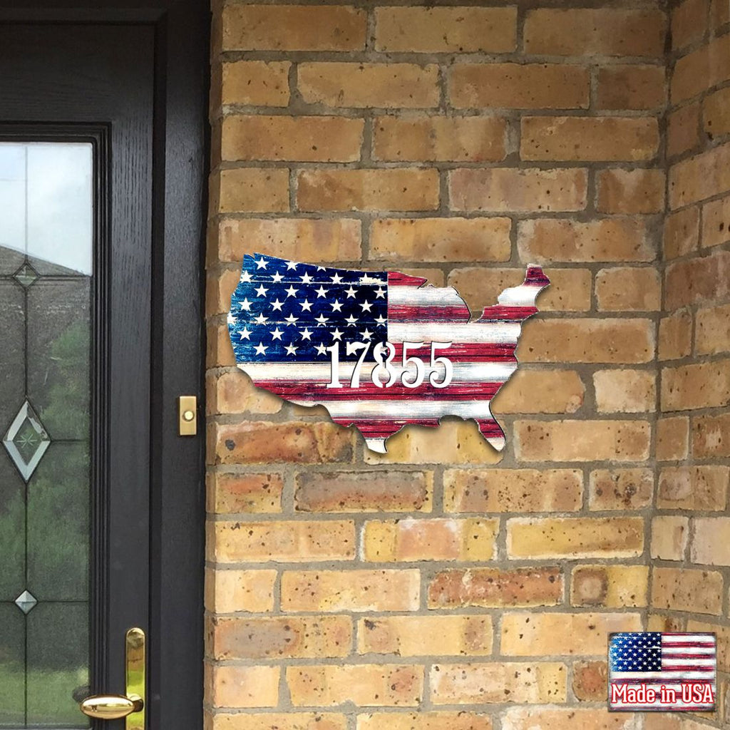 USA Flag Patriotic Personalized House Number Sign by G. Debrekht - American Patriotic Decor - Handcrafted Wooden Handcrafted Wooden Handcrafted Wooden Address Sign - MA98916
