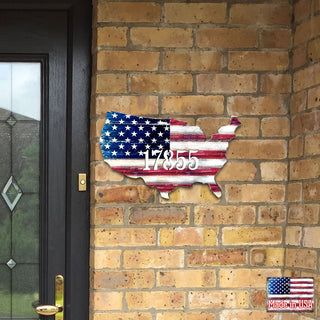 USA Flag Patriotic Personalized House Number Sign by G. Debrekht - American Patriotic Decor - Handcrafted Wooden Handcrafted Wooden Handcrafted Wooden Address Sign - MA98916