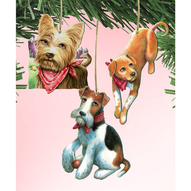 Playful Dogs Wooden Ornaments Set of 3 by Laura Seeley - Pets Dog and Cats Decor - 8100091S3-LS