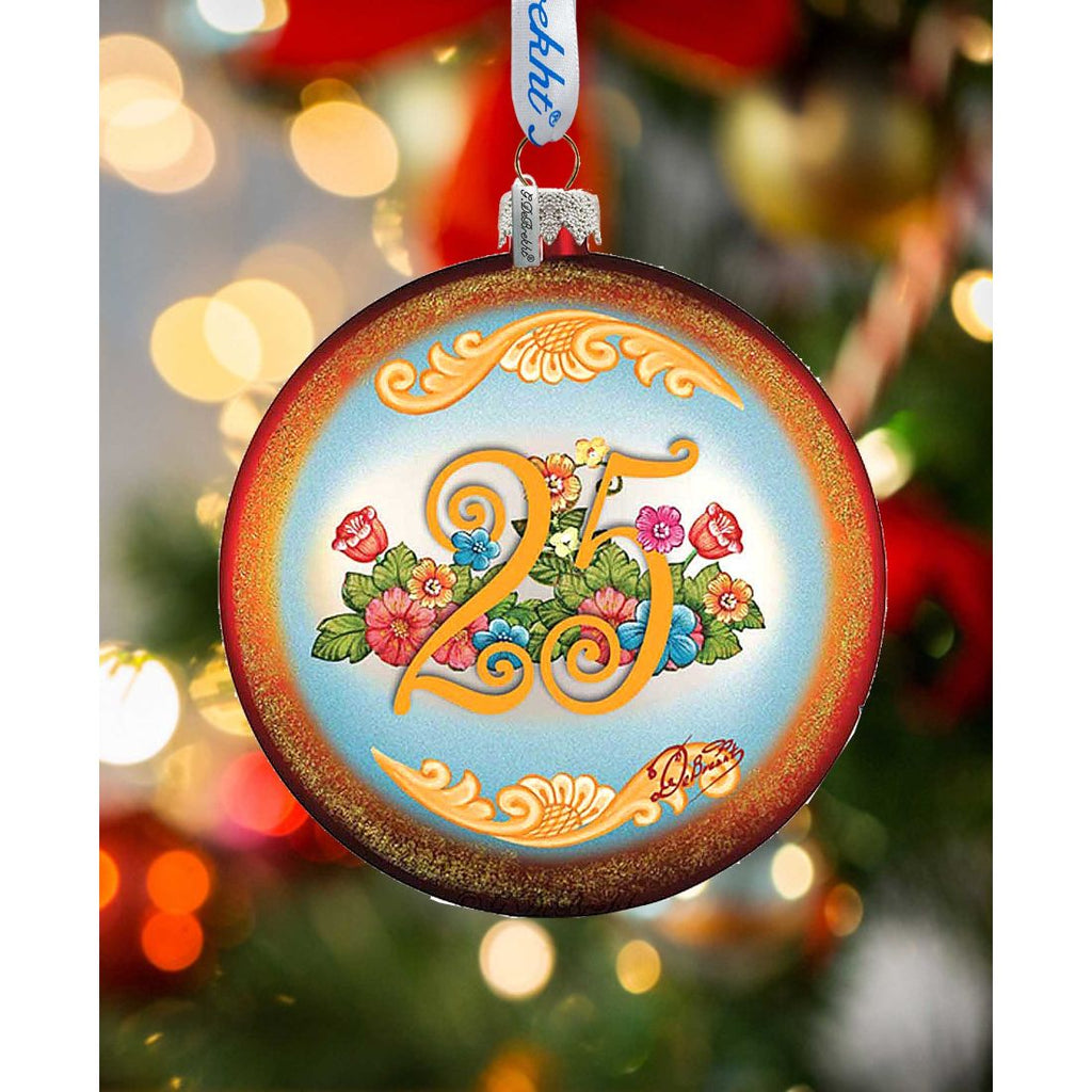 25th Anniversary Glass Ornament by G. Debrekht - Christmas Decor - 744-018