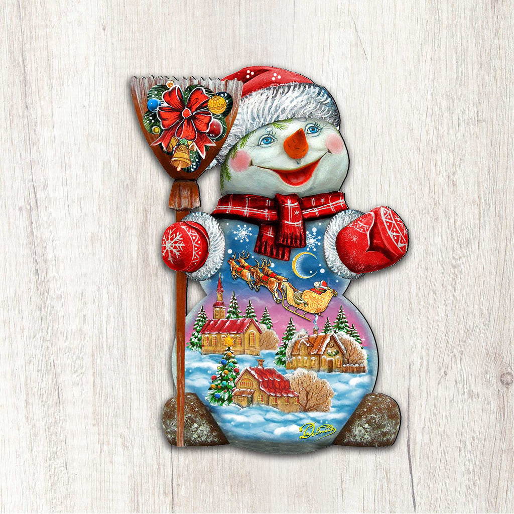 Santa In the Night Sky Snowman Door Decor by G. DeBrekht - Christmas Santa Snowman Decor - 818158H