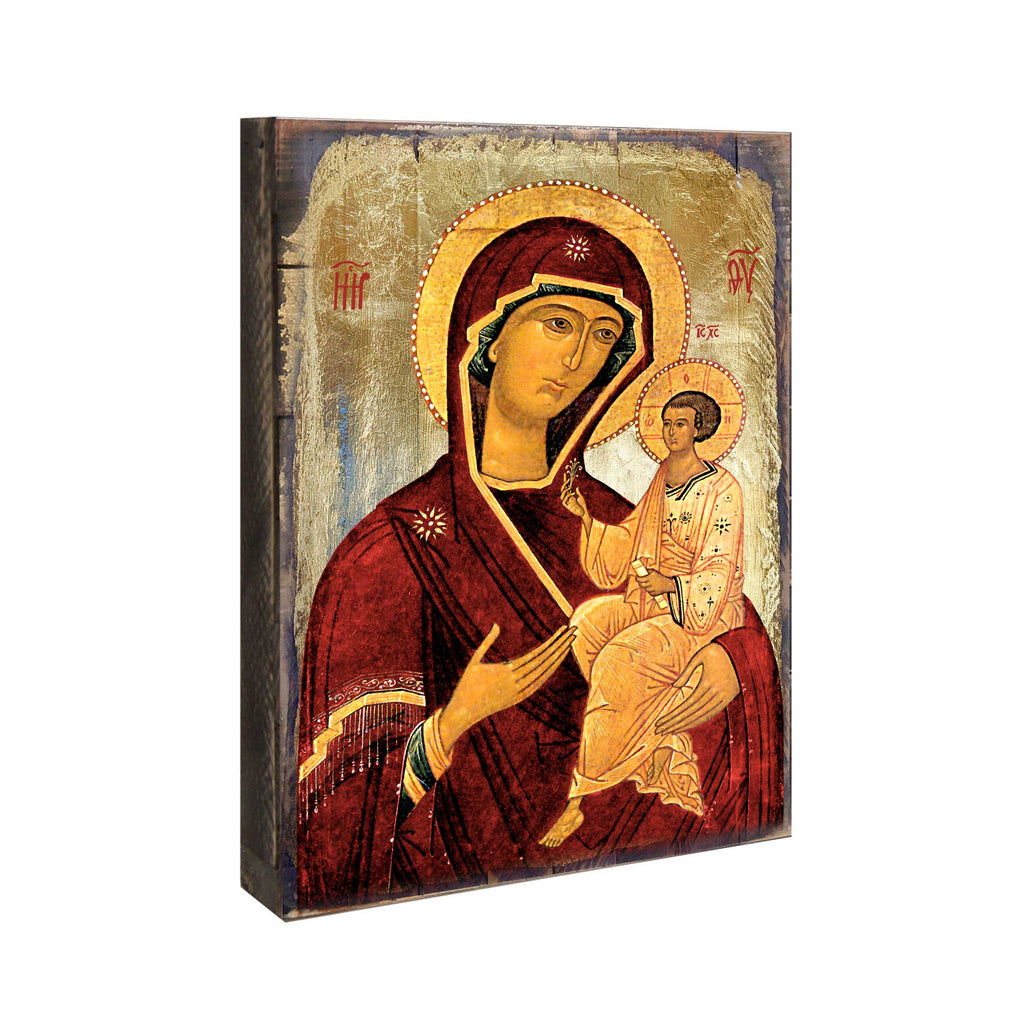 Virgin Mary Wooden Gold Plated Religious Orthodox Sacred Icon - Inspirational Icon Decor - 85063