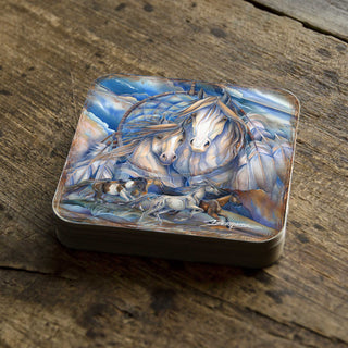 Mustangs Dream Catcher Wooden Cork Coasters Gift Set of 4 by J. Bergsma - Wildlife Decor - 8199469C-S4