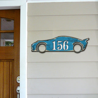 Sports Car Wooden Custom House Number Sign by G. DeBrekht - Love Family Kids Decor - Handcrafted Wooden Handcrafted Wooden Handcrafted Wooden Address Sign - MA98451
