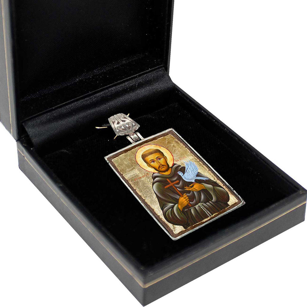 a religious icon, possibly a religious symbol or a religious figure, displayed in a black box.