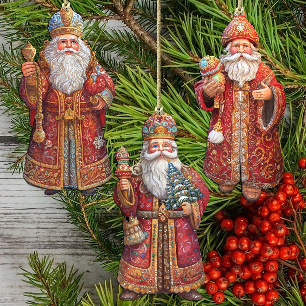 Santa Decorative Eco Wood Ornaments Set of 3 by G. Debrekht - Christmas Decor - 8091032-S3